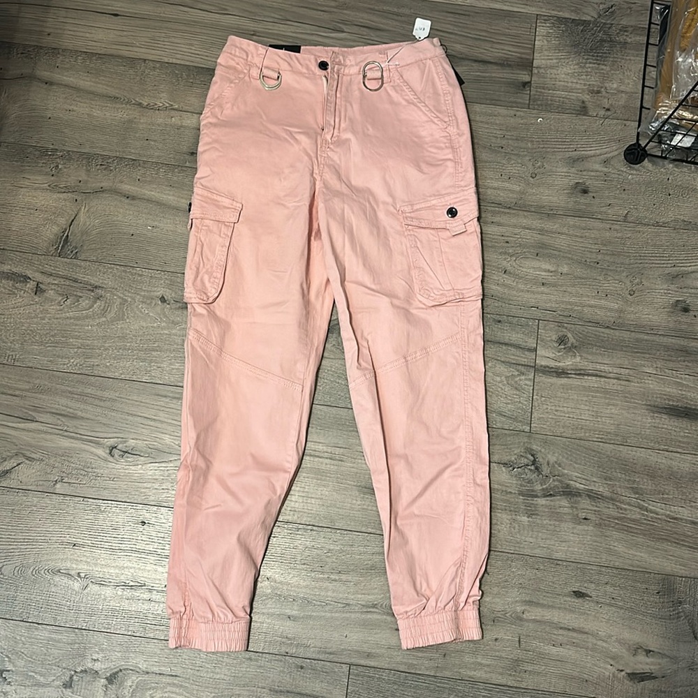 Pink cargo joggers with ties. - Picture 2 of 5